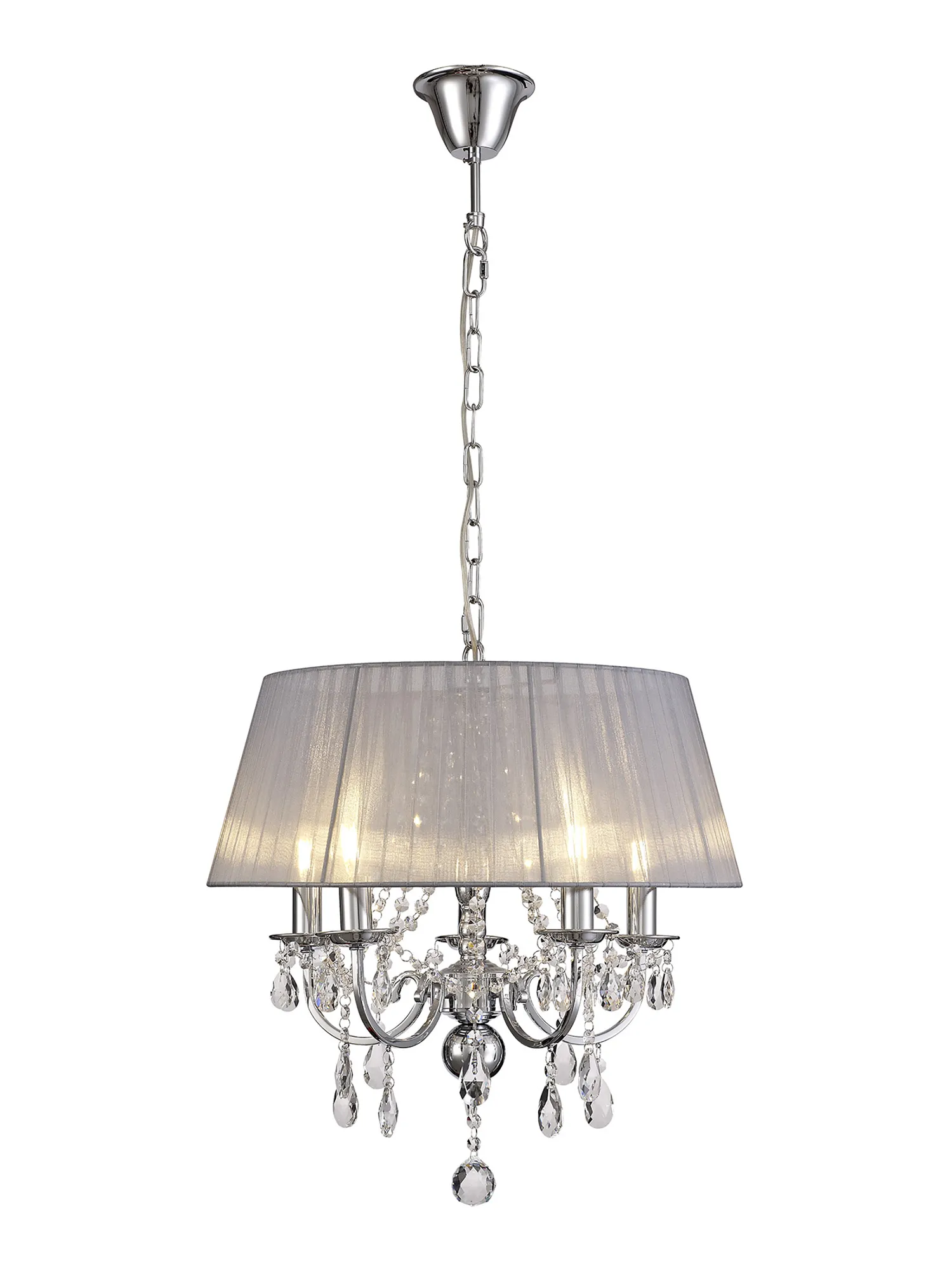 Olivia Polished Chrome-Grey Crystal Ceiling Lights Diyas Shaded Crystal Fittings